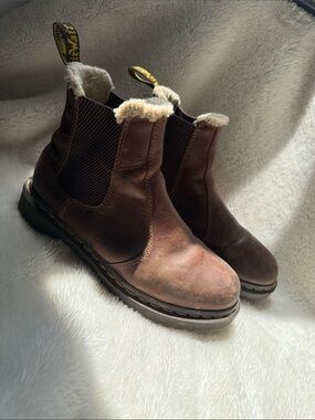 Dr. Martens Brown Leather Chelsea Boots with Shearling Trim